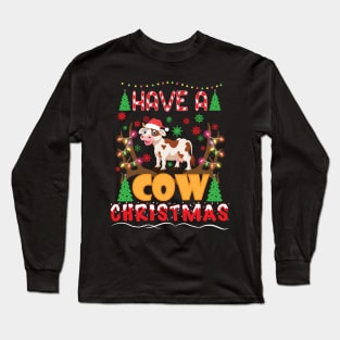 Mooey Christmas Heifers Santa Xmas Lights Cow Lovers Long Sleeve T-Shirt